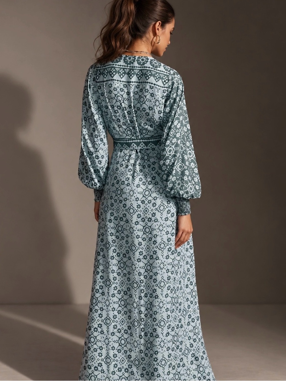 Anthropologie OMIKA Geometric Print Wrap Kaftan Maxi Dress Size M - Picture 7 of 11